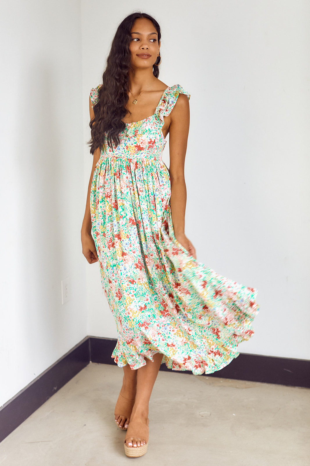 Bevi Ruffled Trim Floral Maxi Dress