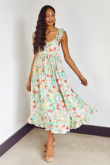 Bevi Ruffled Trim Floral Maxi Dress