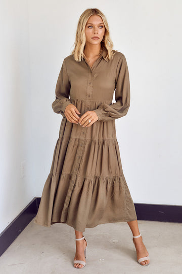 Deni Long Sleeve Tiered Midi Dress