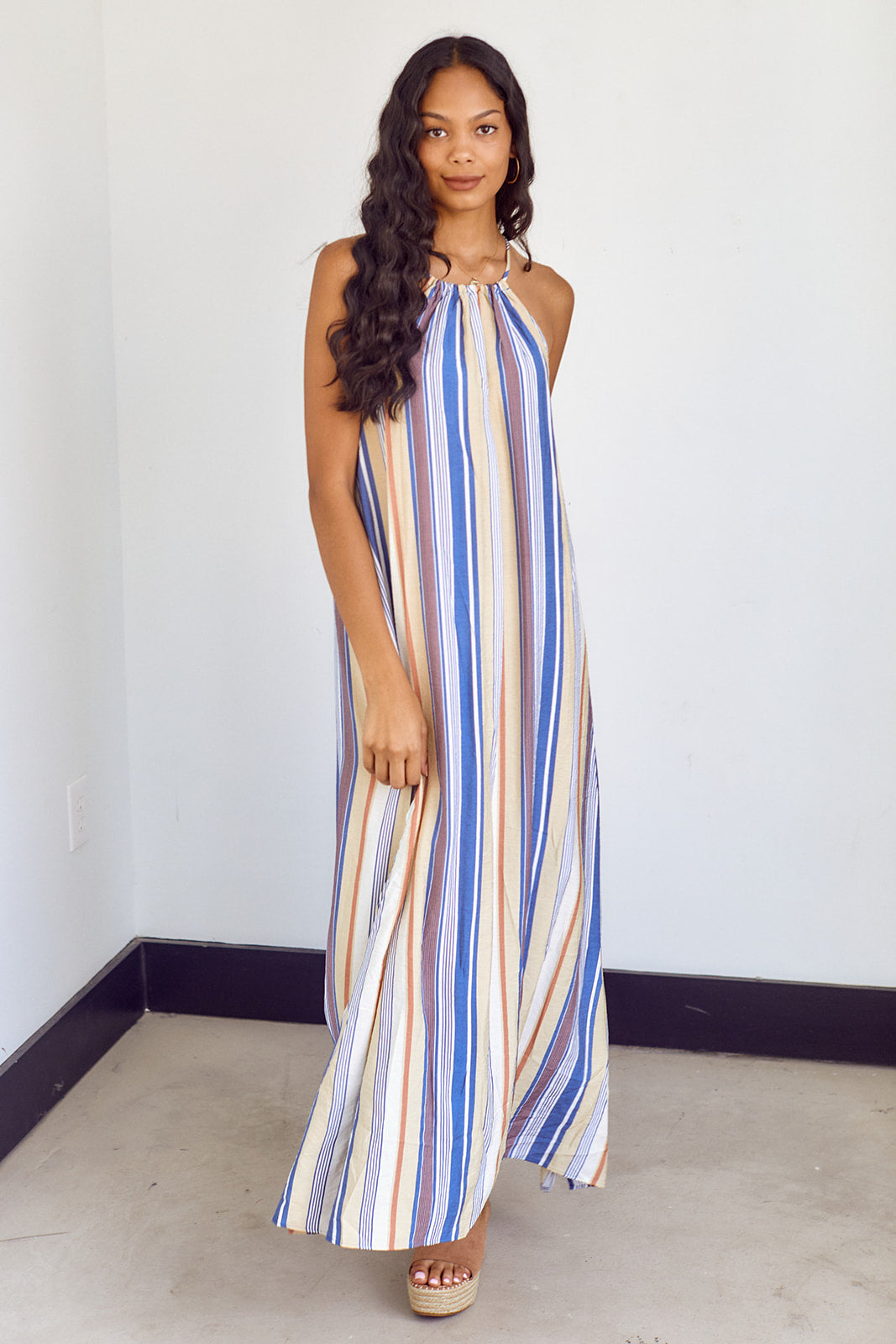 Gibson Striped Halter Neck Maxi Dress