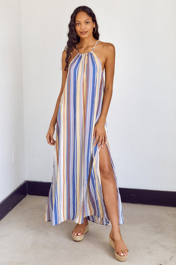 Gibson Striped Halter Neck Maxi Dress