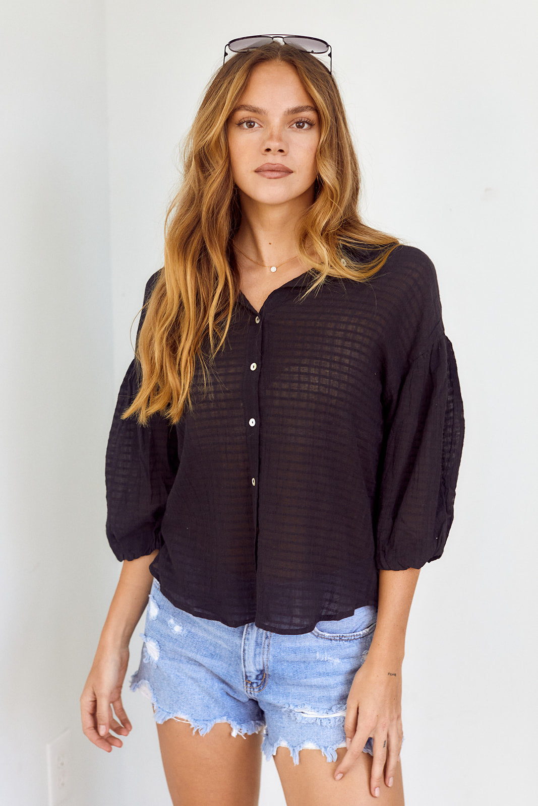 Caine Sheer Button Front Blouse