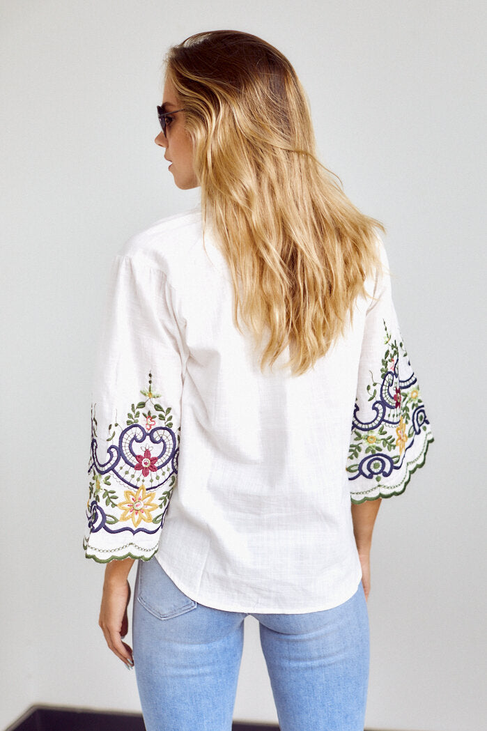 Winthrop Embroidered Bell Sleeve Blouse