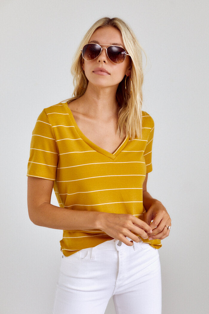 Bentley Striped V Neck Tee