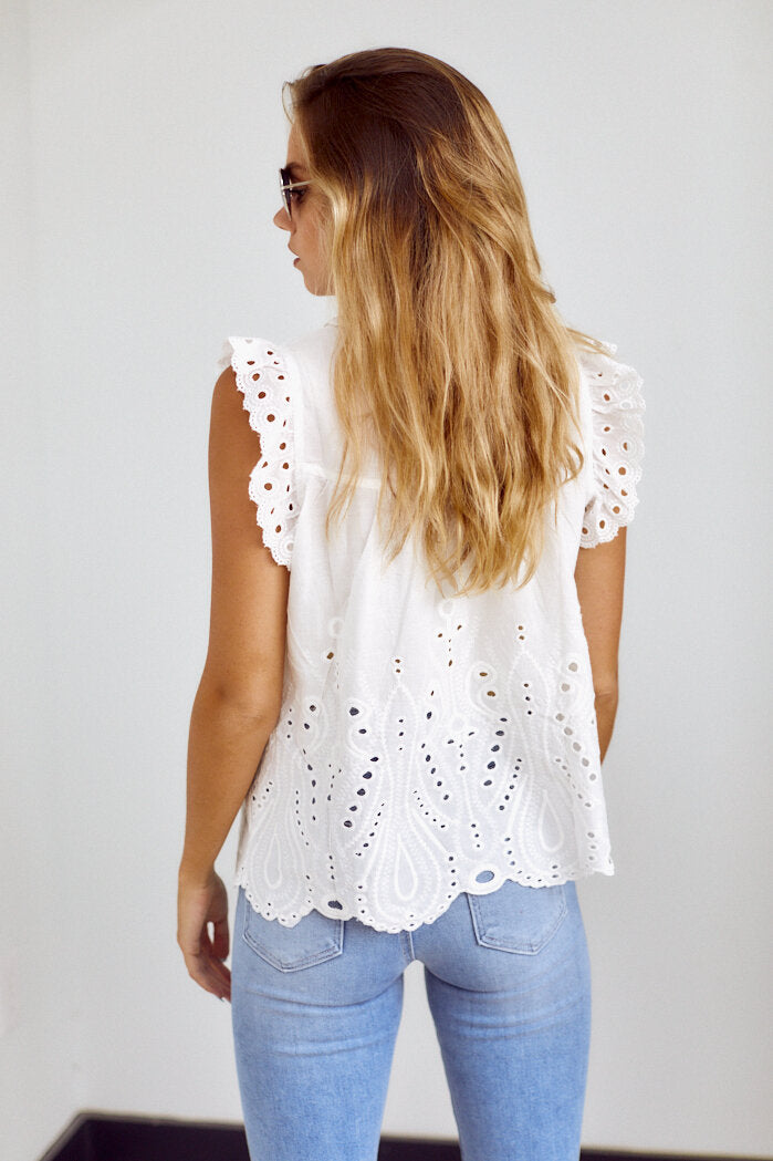 Holland Ruffle Sleeve Crochet Blouse
