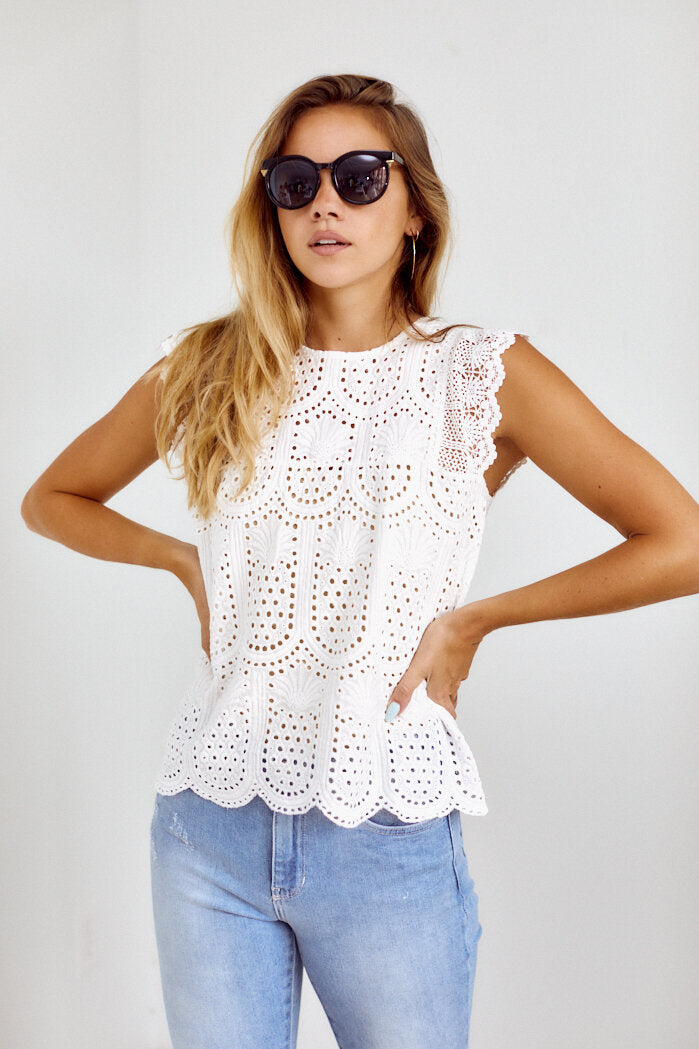 Gardener Crochet Detail Short Sleeve Top