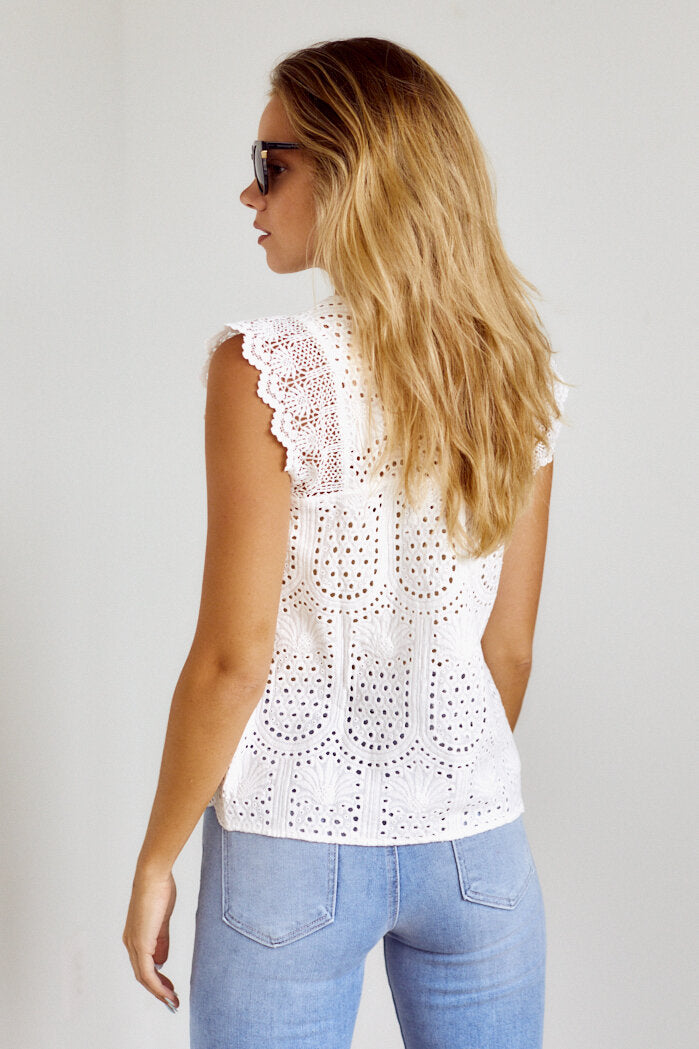 Gardener Crochet Detail Short Sleeve Top