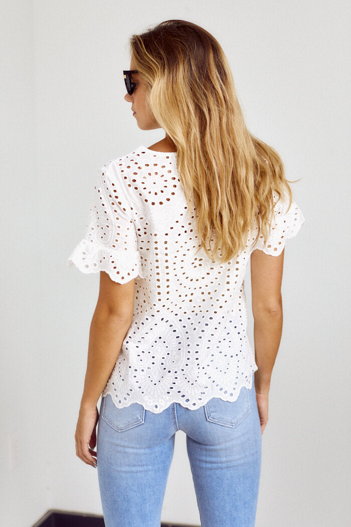 Seabrooke Scalloped Hem Crochet Blouse