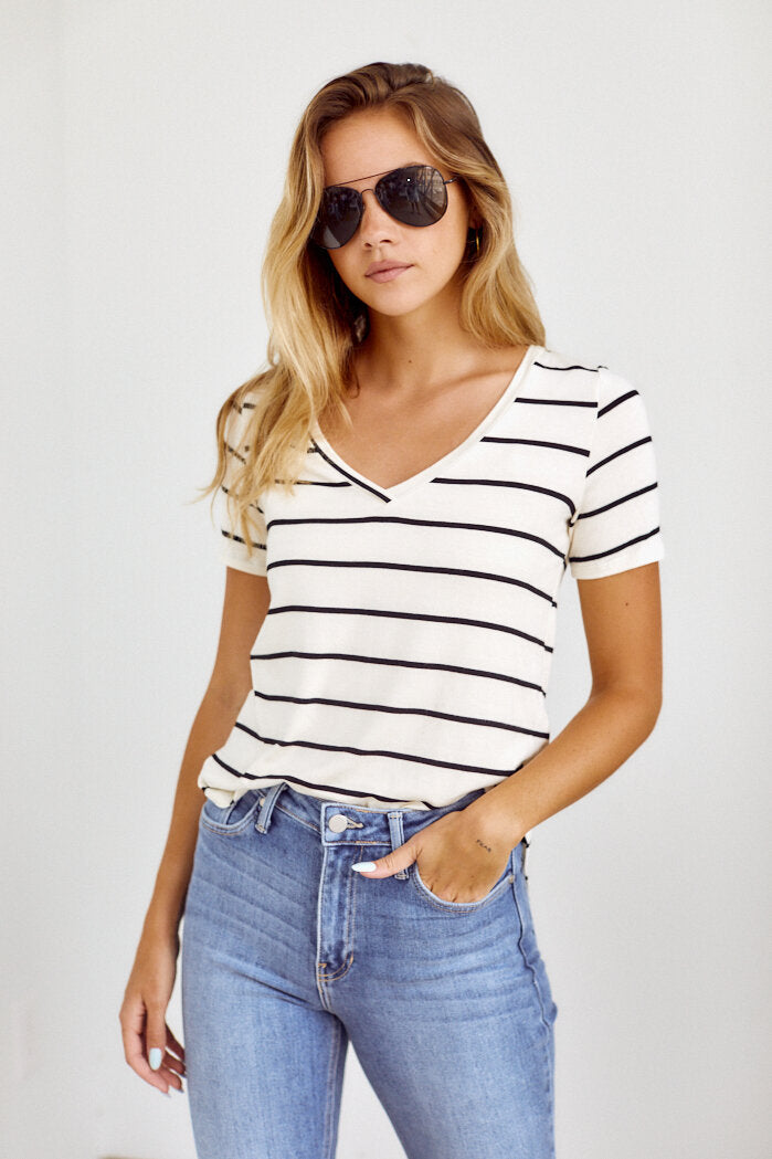 Bentley Striped V Neck Tee
