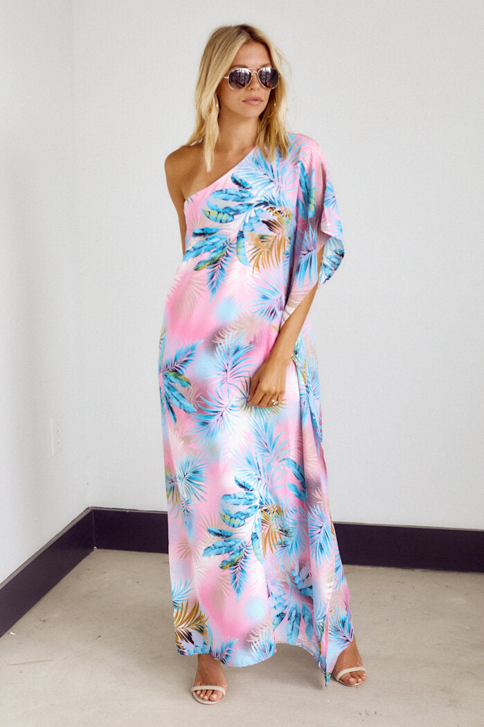 Grayson One Shoulder Palm Print Maxi Dress