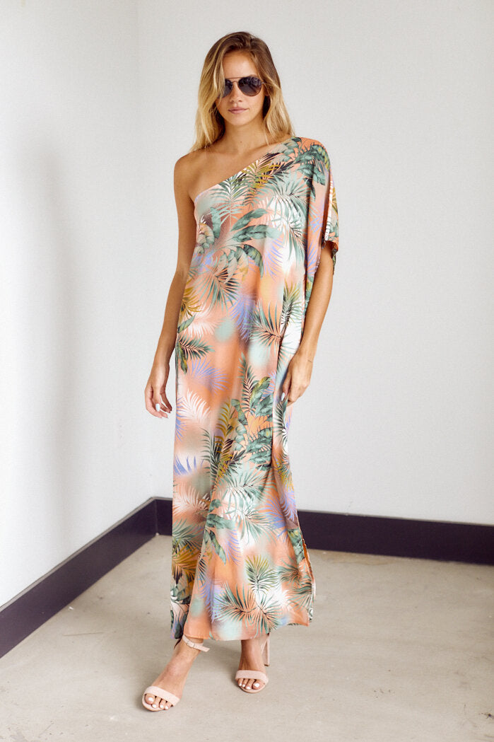 Grayson One Shoulder Palm Print Maxi Dress