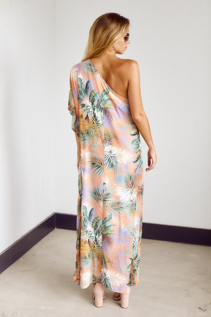 Grayson One Shoulder Palm Print Maxi Dress