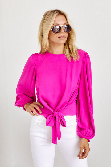 Sana Long Sleeve Tie Front Blouse