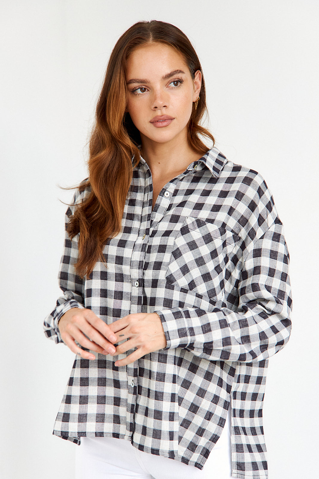 SALE - Eleri Plaid Button Front Blouse