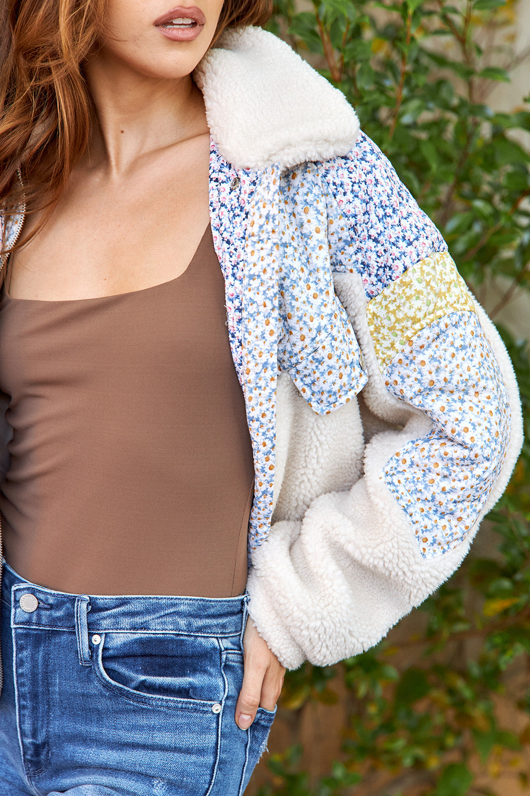 SALE - Flower Patch Sherpa Floral Patchwork Jacket