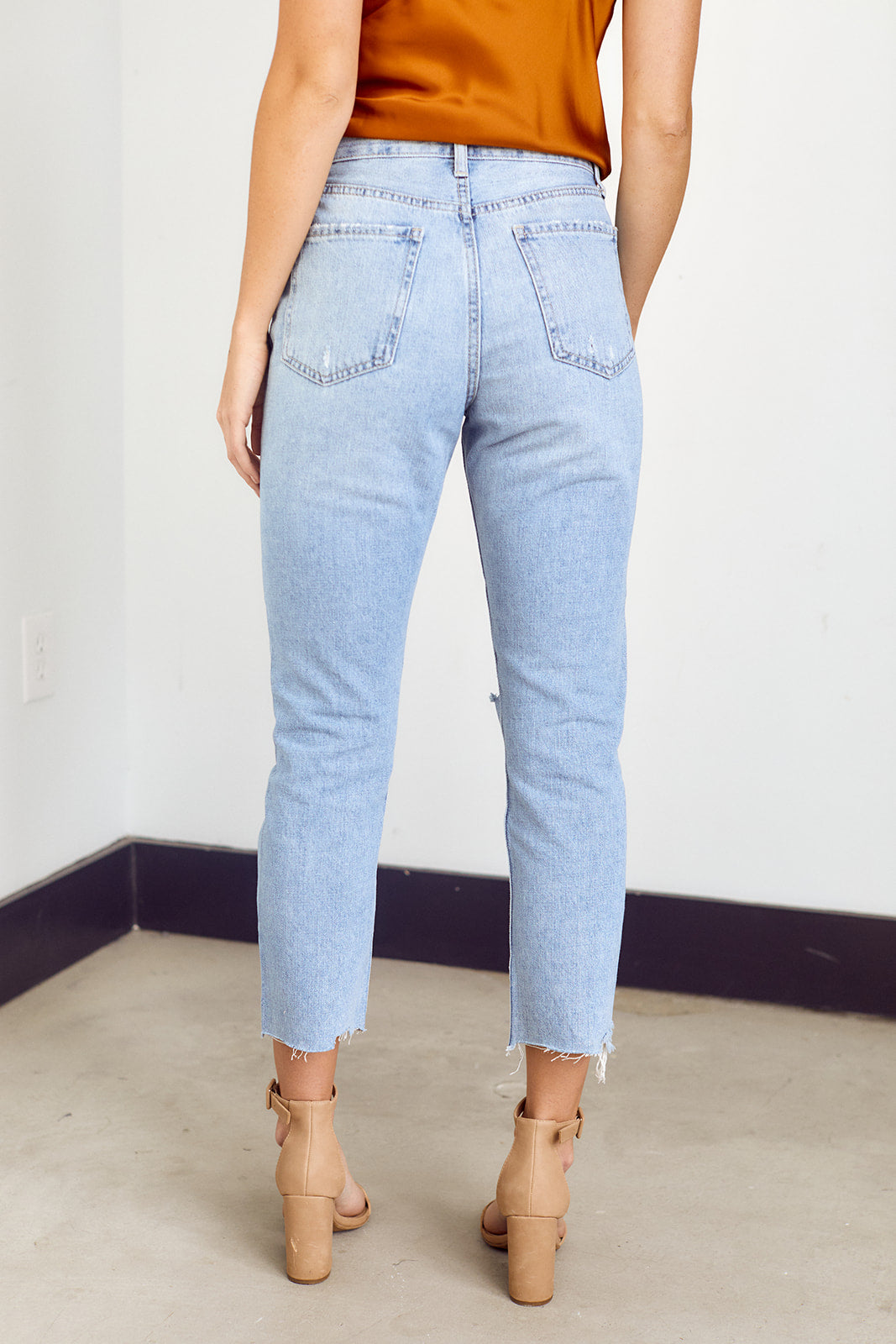 Augustine High Rise Distressed Straight Leg Denim