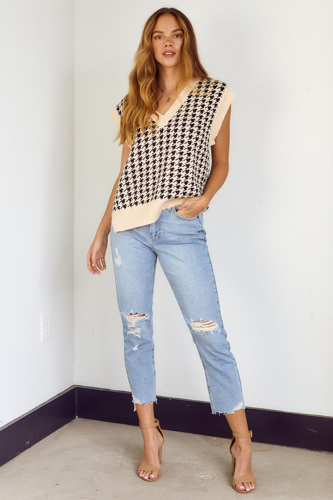 Laine Herringbone Short Sleeve Sweater