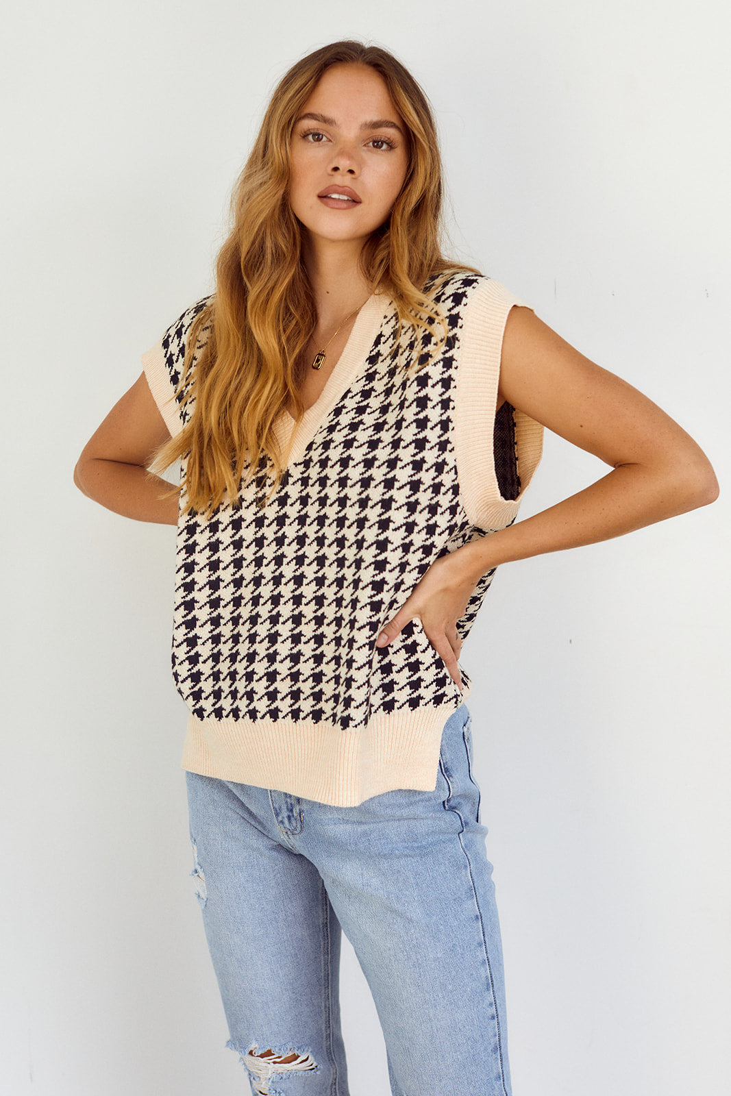 Laine Herringbone Short Sleeve Sweater