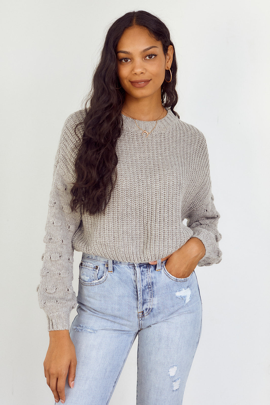 Glace Polka Dot Sleeve Sweater