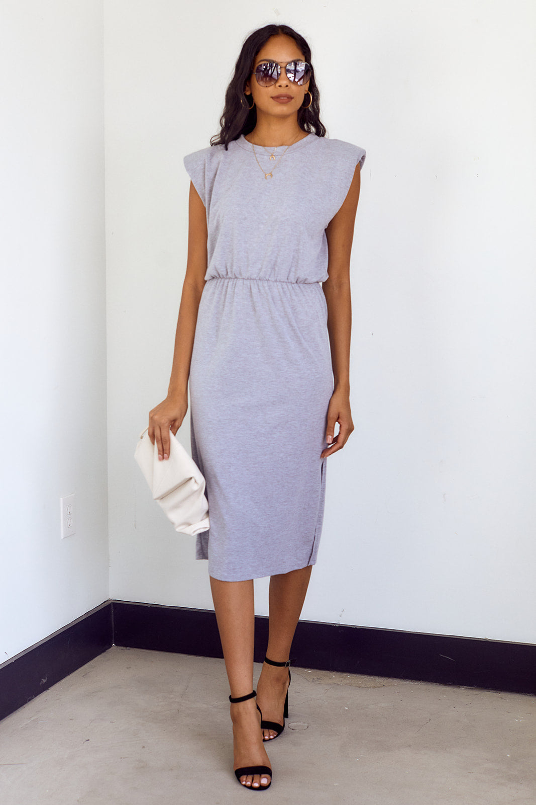 Hyland Shoulder Pad Knit Midi Dress