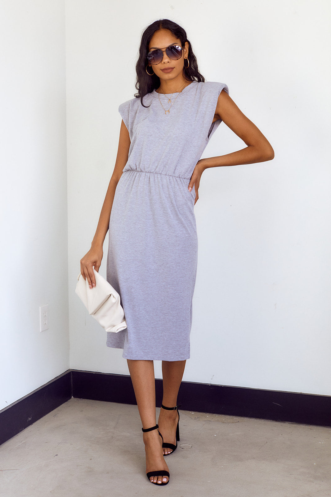 Hyland Shoulder Pad Knit Midi Dress