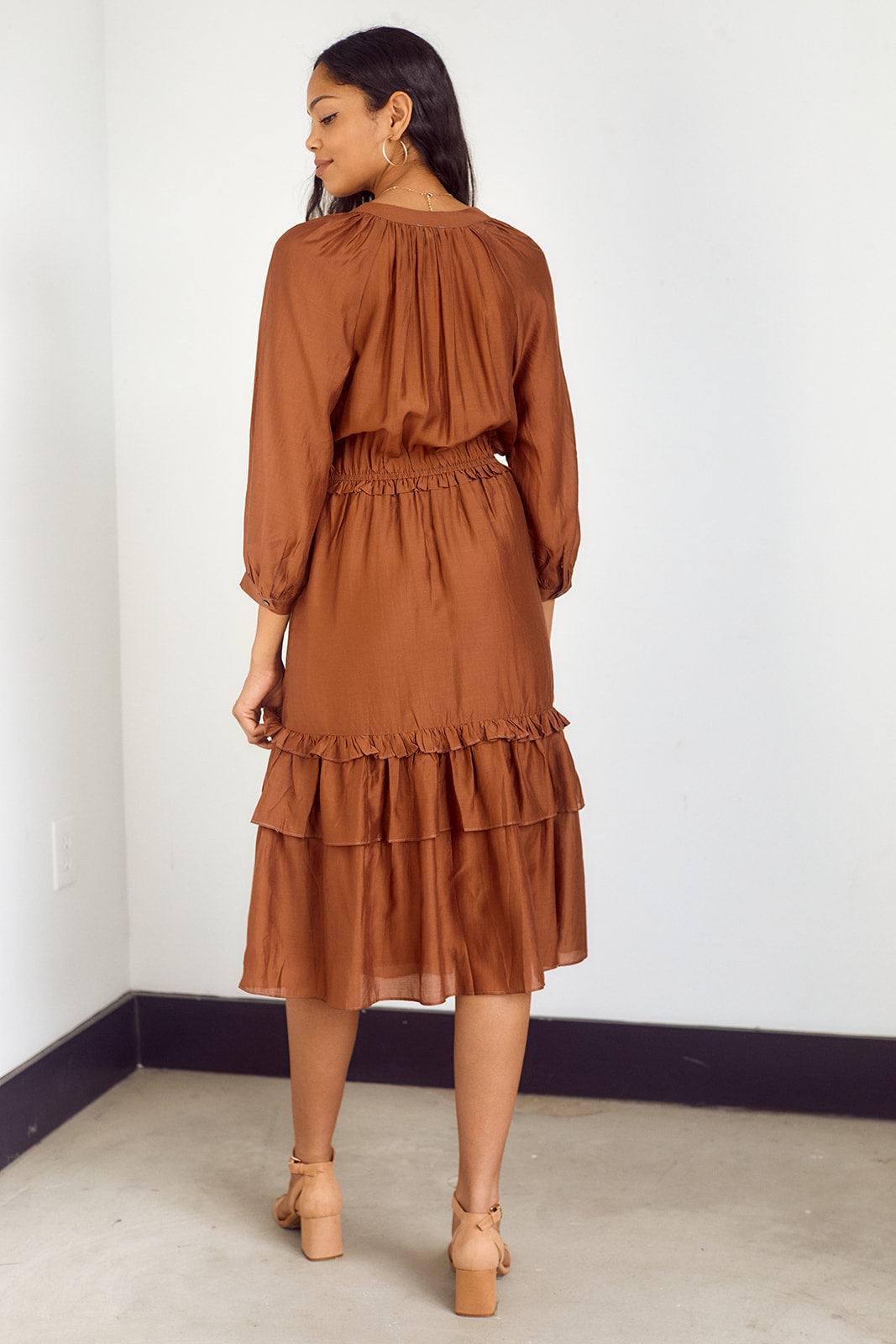 Benefield Tie Neck Tiered Midi Dress