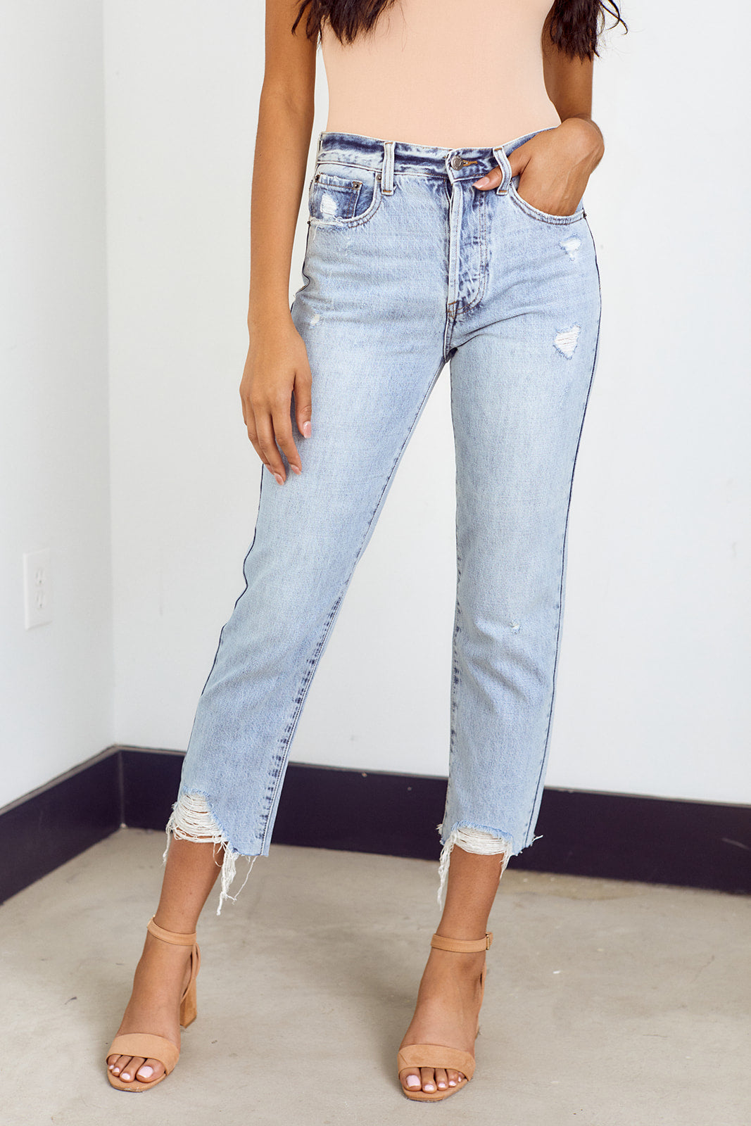 Pistola Charlie Distressed Hem Straight Leg Jean