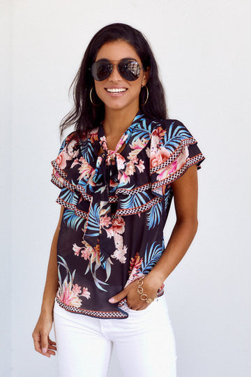 Deva Ruffle Detail Foral Print Blouse