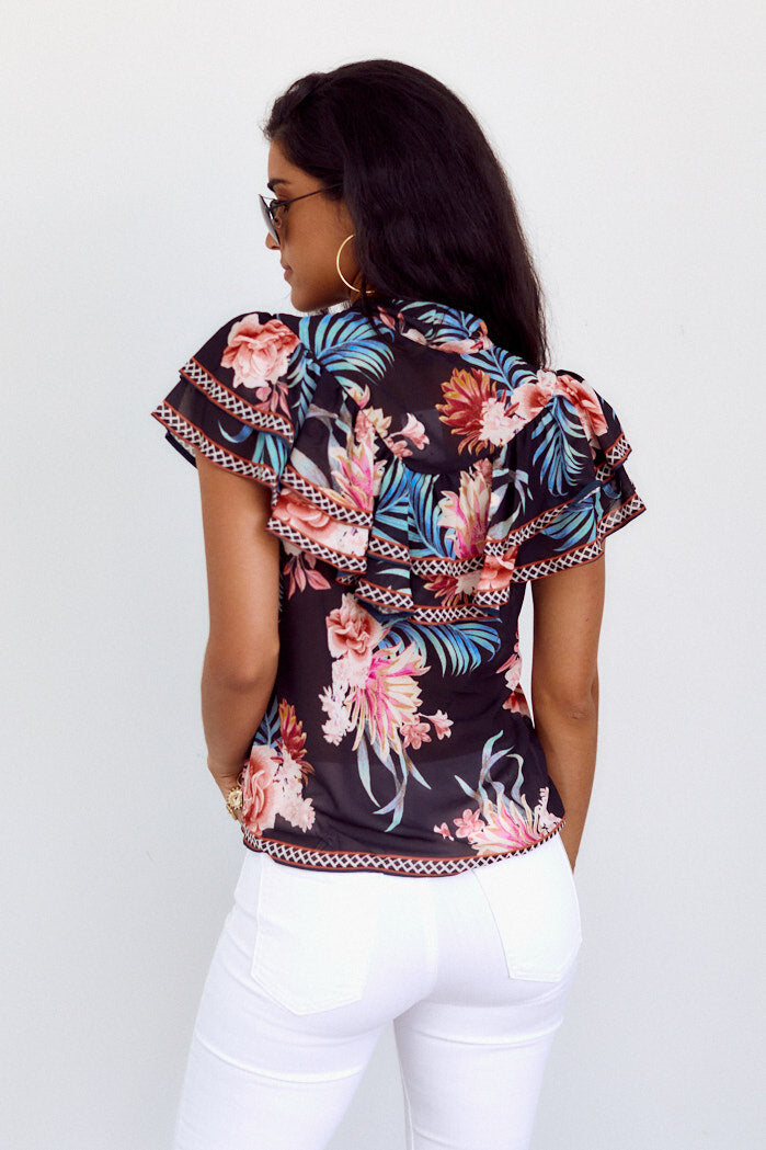 Deva Ruffle Detail Foral Print Blouse