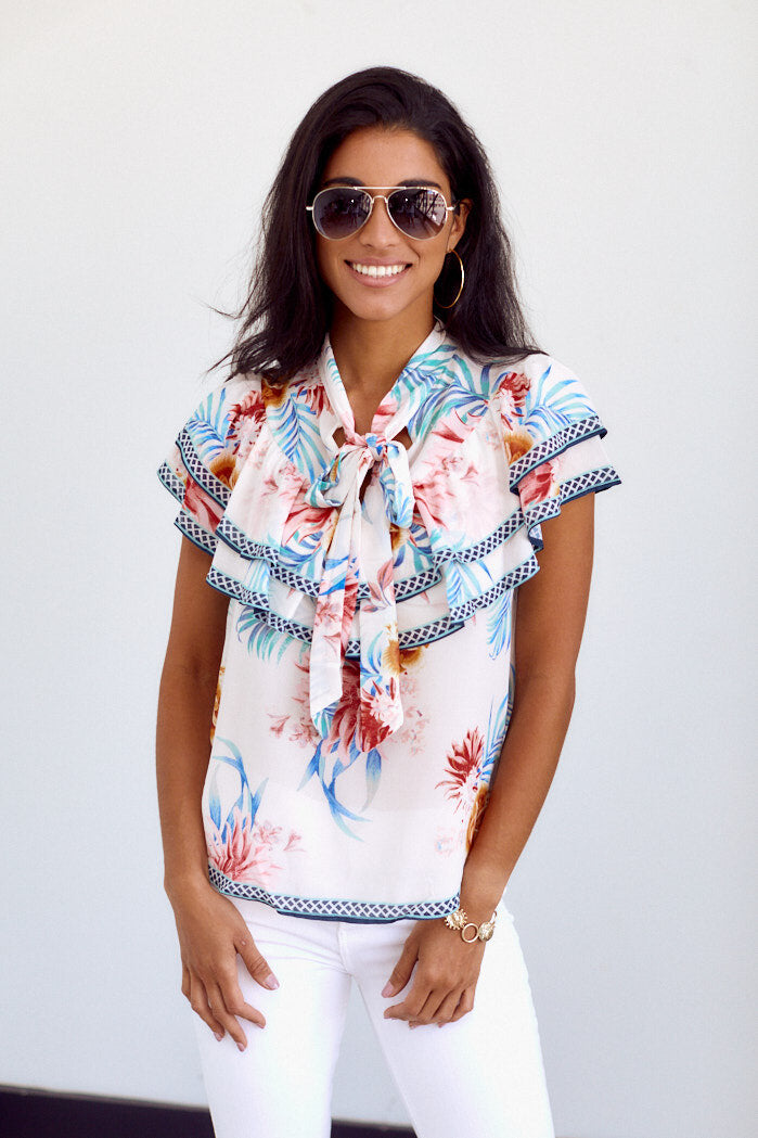 Deva Ruffle Detail Foral Print Blouse