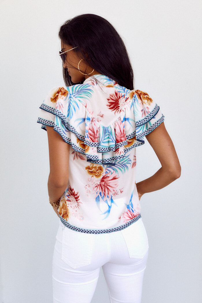 Deva Ruffle Detail Foral Print Blouse
