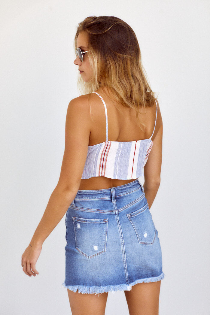 Libby Striped Tie Front Top