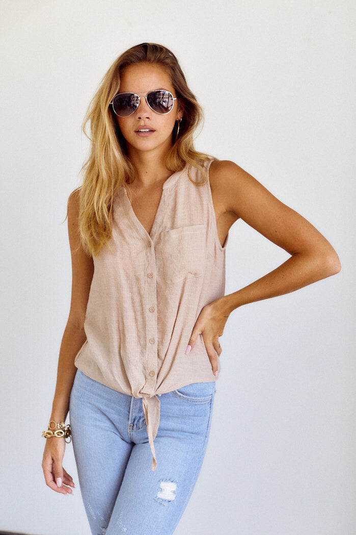Sidney Tie Front Sleeveless Blouse