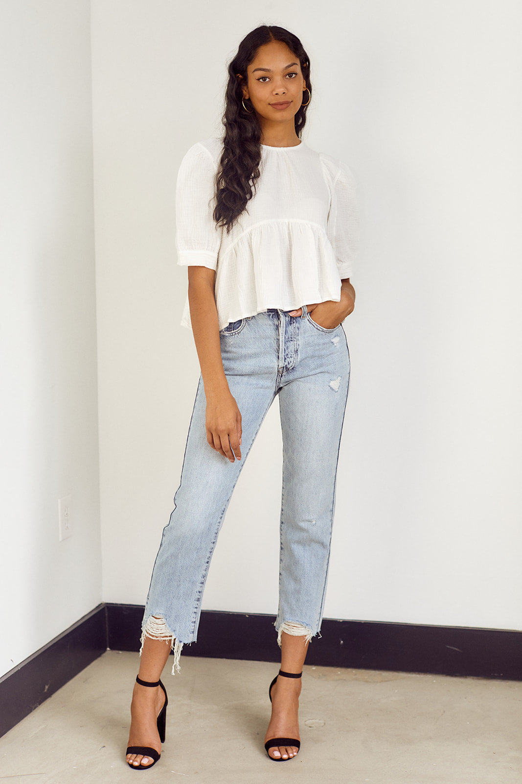 Fonseca Puff Sleeve Peplum Blouse