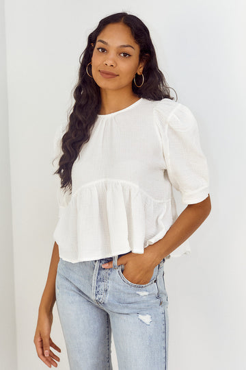 Fonseca Puff Sleeve Peplum Blouse