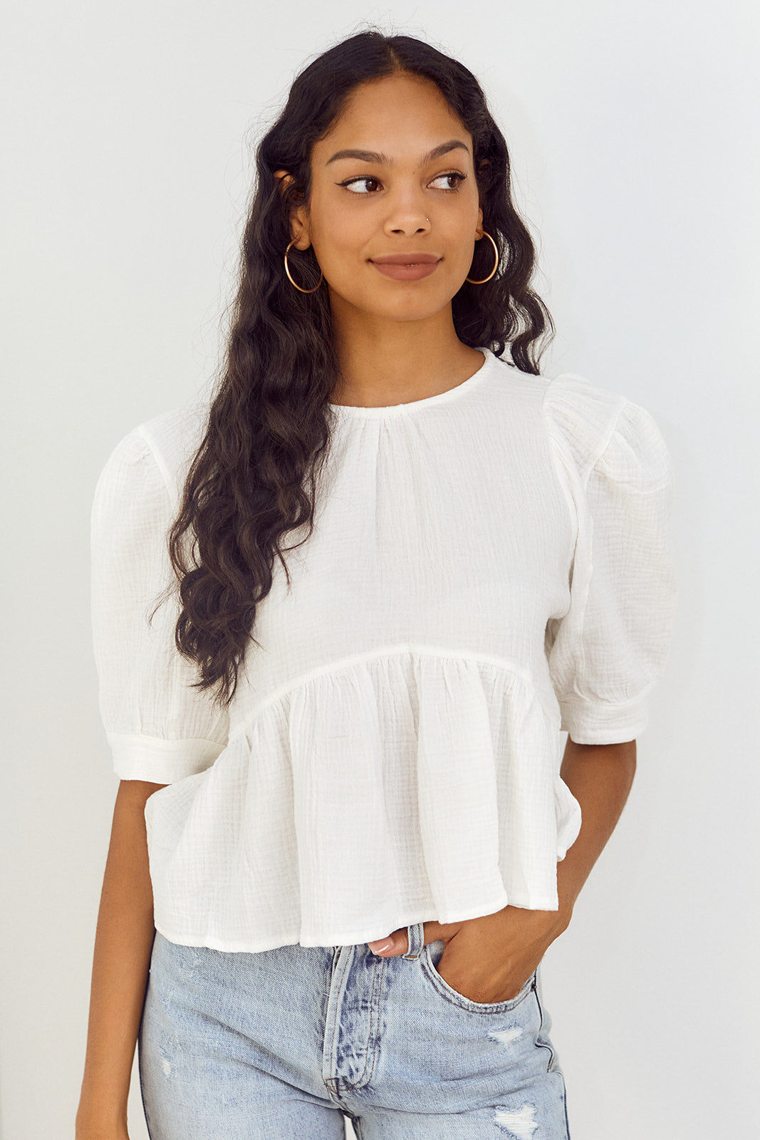 Fonseca Puff Sleeve Peplum Blouse