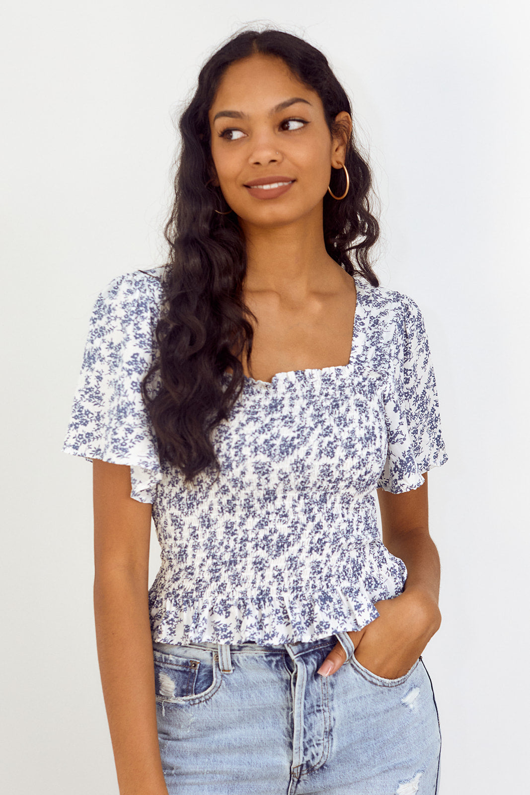 Ives Floral Printed Smocked Blouse