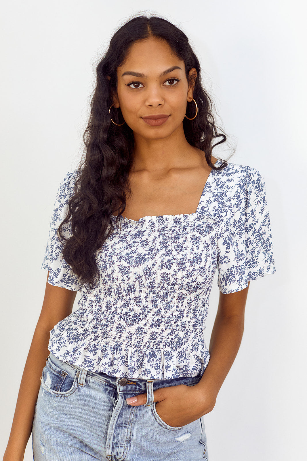 Ives Floral Printed Smocked Blouse