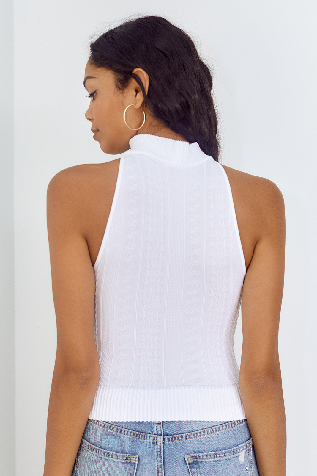 Ponce Mock Neck Jaquard Cropped Top