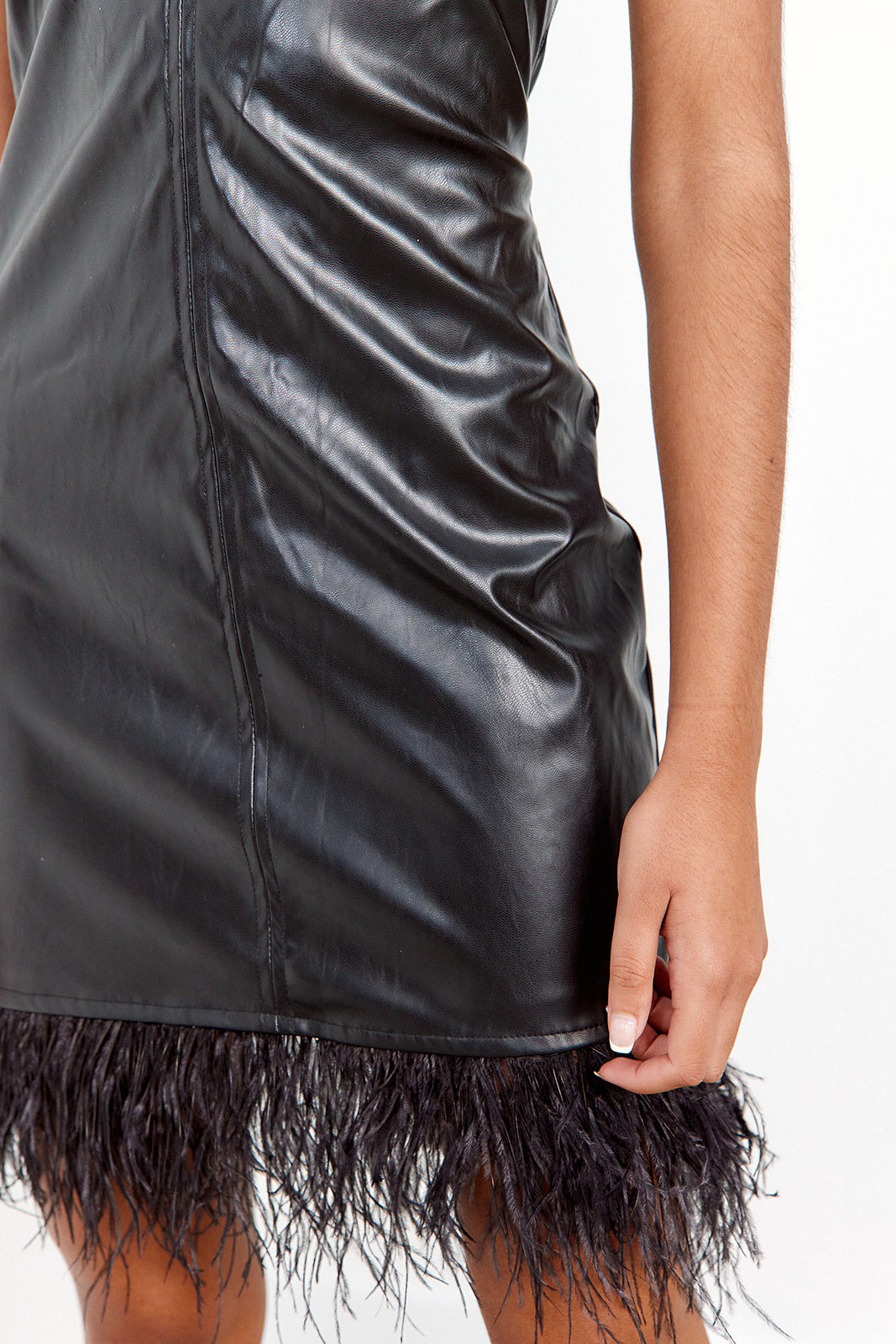 SALE - Jada Leather Feather Trim Mini Dress