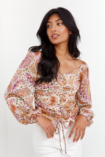 SALE - Elina Paisley Ruched Blouse