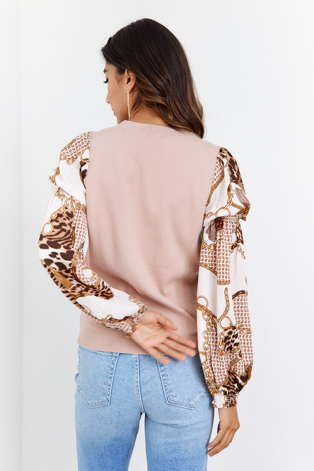 Idris Scarf Print Sleeves Knit Sweater