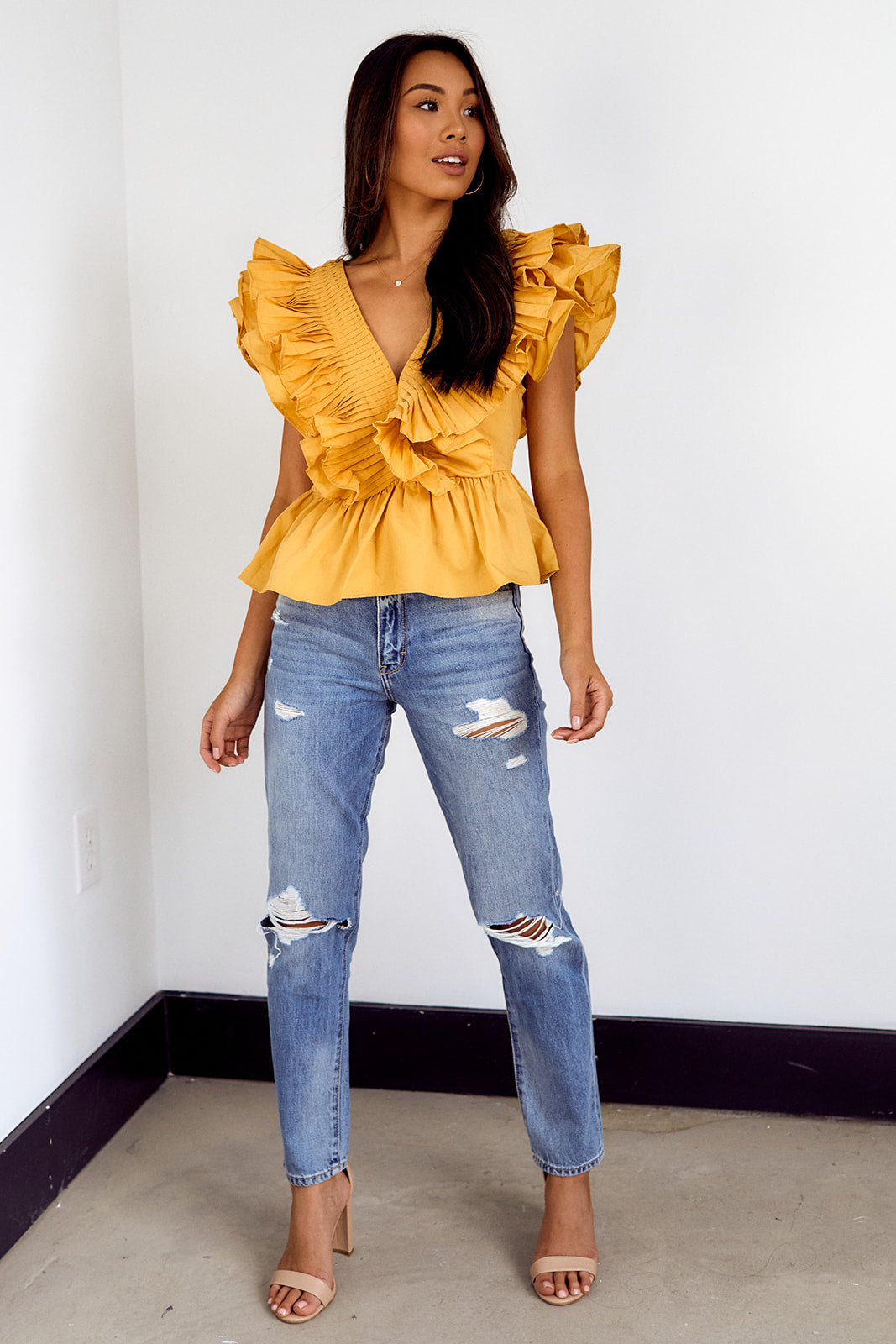 Ortega Ruffled Sleeve Peplum Blouse