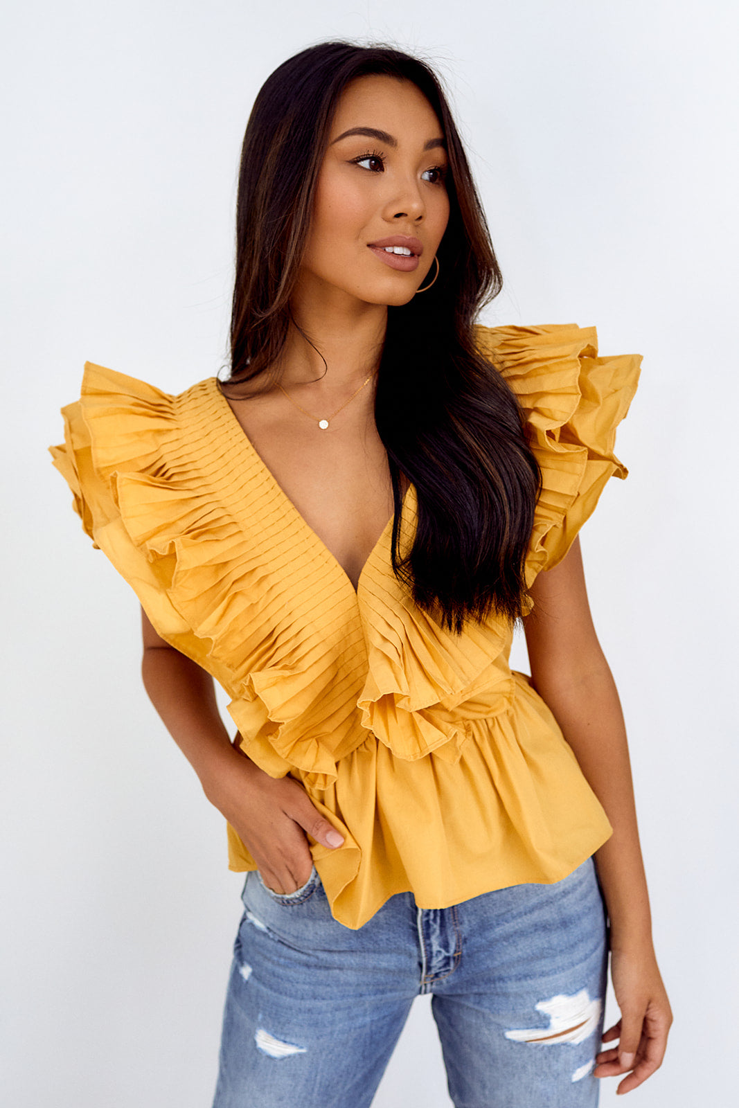 Ortega Ruffled Sleeve Peplum Blouse