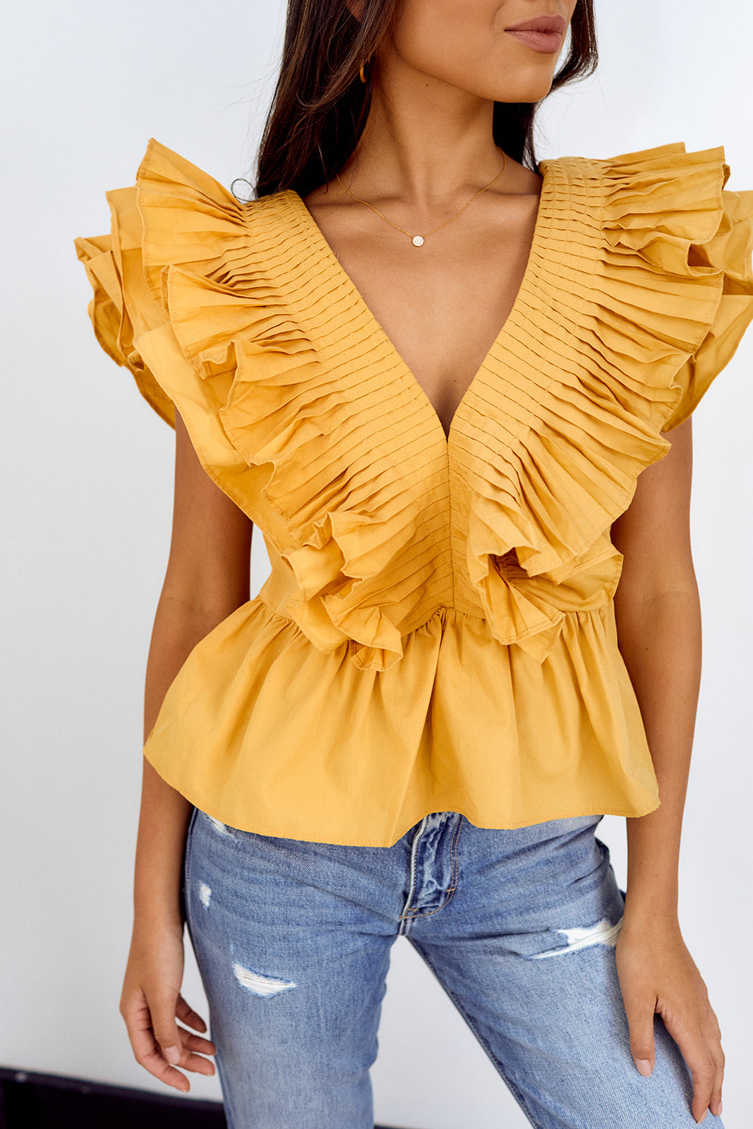 Ortega Ruffled Sleeve Peplum Blouse