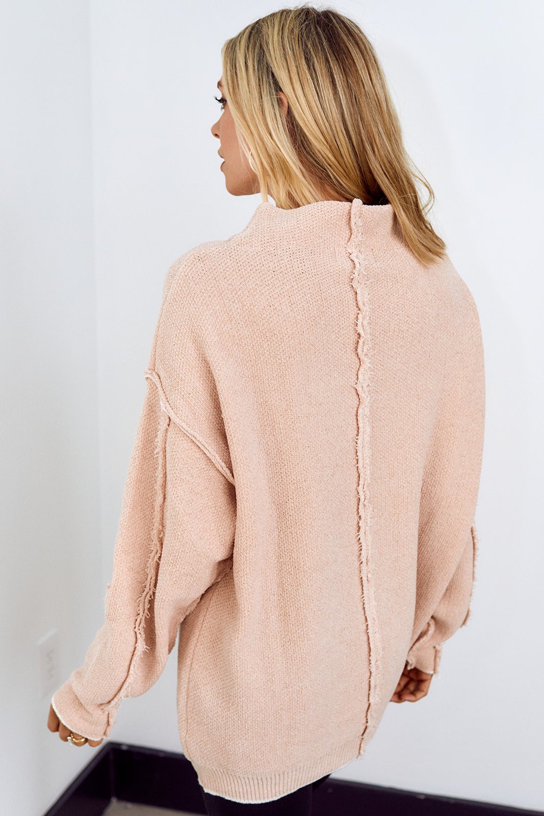 Delarosa Mock Neck Raw Seam Sweater