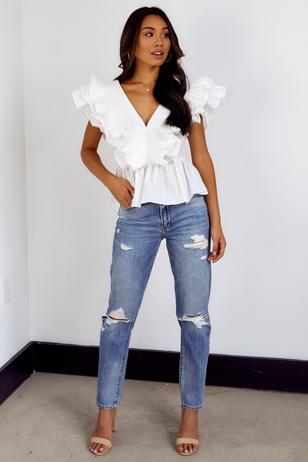 Ortega Ruffled Sleeve Peplum Blouse