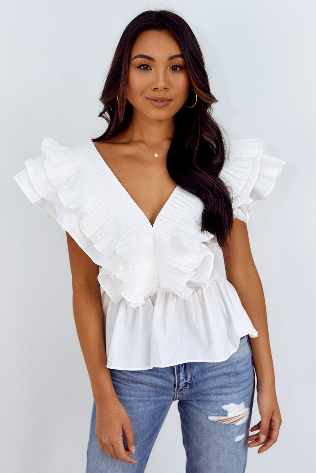 Ortega Ruffled Sleeve Peplum Blouse