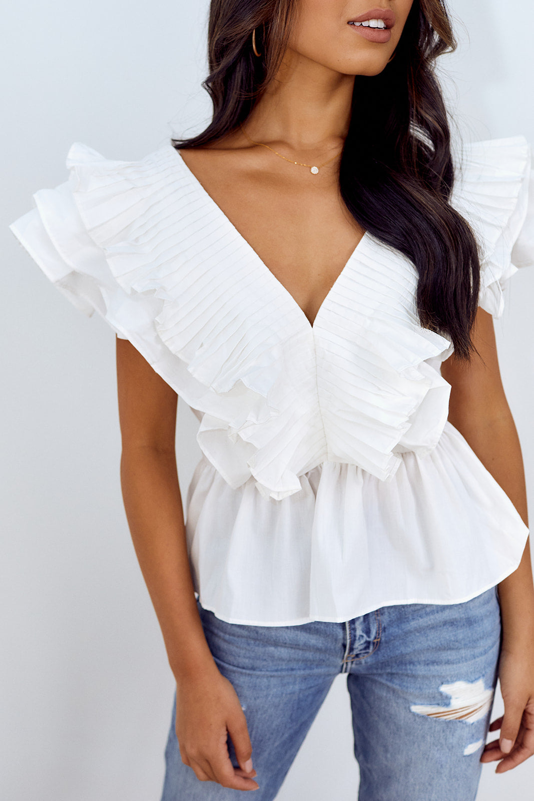 Ortega Ruffled Sleeve Peplum Blouse