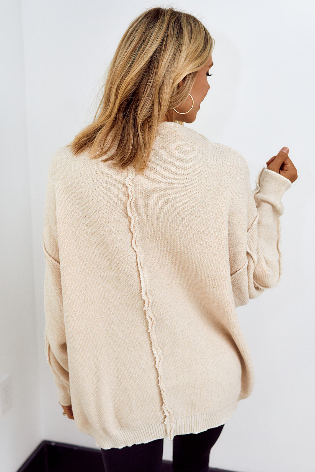 Delarosa Mock Neck Raw Seam Sweater